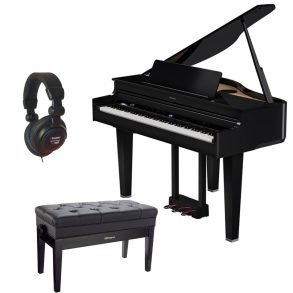 Roland GP-6 | Elegant Baby Grand Piano Bundle, stool, headphones | Polished Ebony