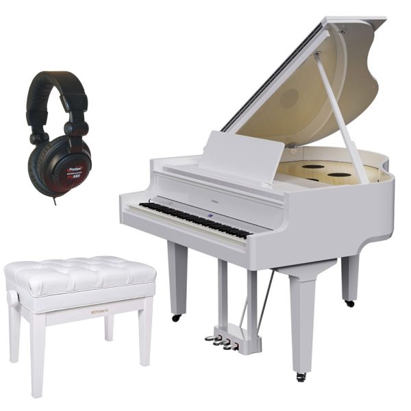 Roland GP-9M| Flagship Baby Grand Piano Bundle, stool, headphones | Polished White - Image 6