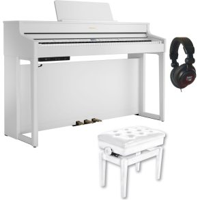 Roland HP702 Digital Piano Bundle, Stool, Headphones | White