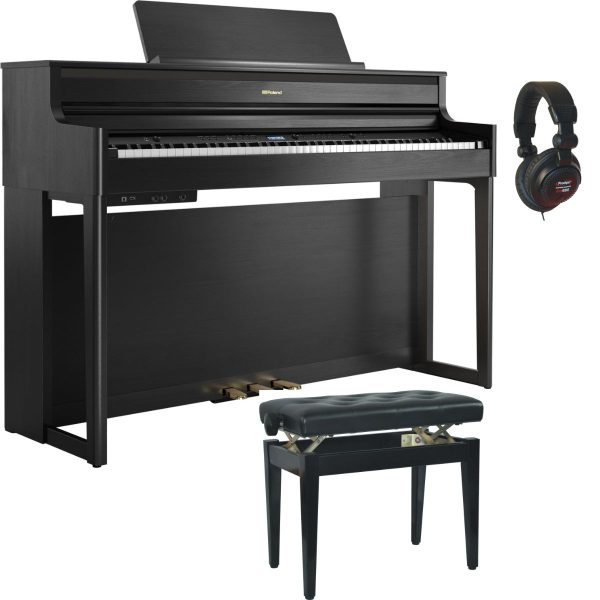 Roland HP704 Digital Piano Bundle with Stool, Headphones | Charcoal Black