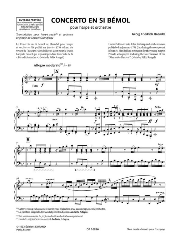 Concerto in B-flat for solo harp by Handel | Arr for harp Marcel Grandjany - Image 2