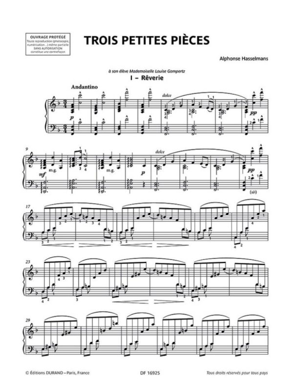 Alfonse Hasselmans | Three little pieces for Harp | Harp Solo - Image 2