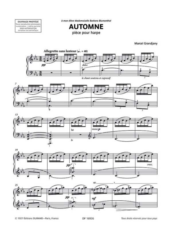 Marcel Grandjany | “Automne” a piece for harp, Autumn | for Harp Solo - Image 2
