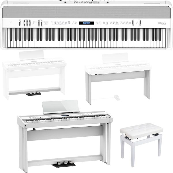 Roland FP90X Piano Bundle with Roland Stand + Pedals | Stool | White