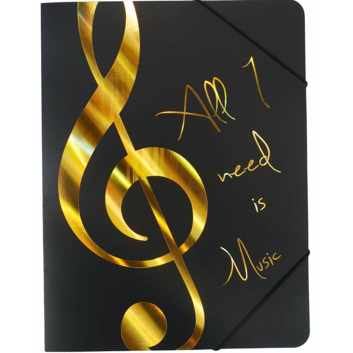 Agifty Elastic music theme folder | ''All I need is Music'' | golden A4 | Waltons Music Agifty Elastic music theme folder | ''All I need is Music'' | golden A4