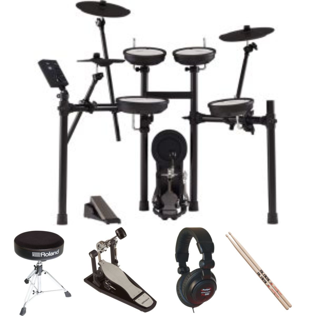 Roland TD07KV-B2 | Deluxe Drum Kit Bundle | Stool, Bass Drum Pedal, Headphones, sticks | Waltons Music Roland TD07KV-B2 | Deluxe Drum Kit Bundle | Stool, Bass Drum Pedal, Headphones, sticks