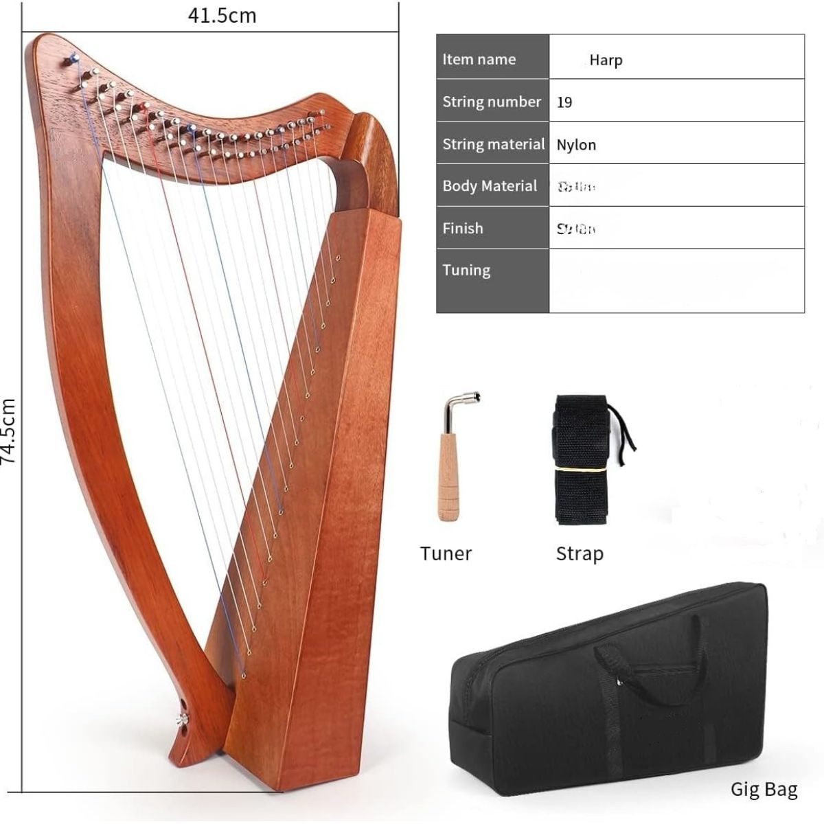 Waltons WH-19 | 19 Nylon string elementary Harp | Levers | F to C | Red | Waltons Music Waltons WH-19 | 19 Nylon string elementary Harp | Levers | F to C | Red - Image 2