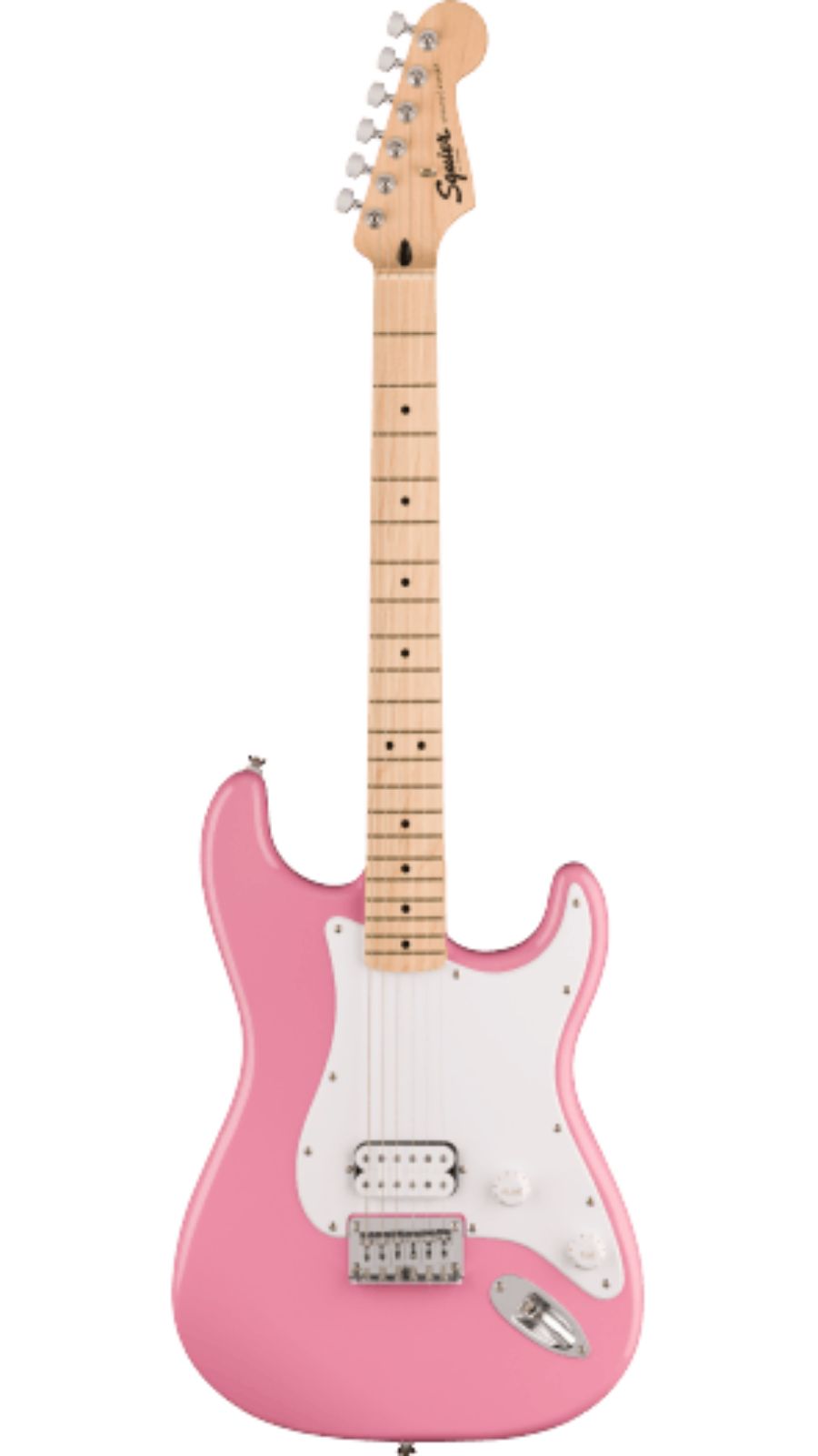Squier Sonic® Stratocaster® HT H, Maple Fingerboard, White Pickguard, Flash Pink | Waltons Music Squier Sonic® Stratocaster® HT H, Maple Fingerboard, White Pickguard, Flash Pink