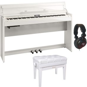 Roland DP-603 | Slimline digital Piano Bundle with Stool and Headphones | Polished White