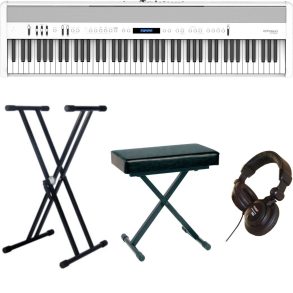 Roland FP60X-1 | Piano Bundle with X style Stand, Padded Bench and Headphones | White
