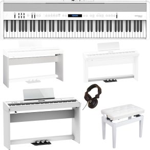 Roland FP60X | Piano Bundle | Roland Stand and Pedals | Bench | Headphones | White