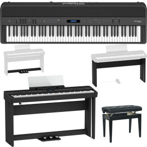 Roland FP90X | Piano Bundle with Roland Stand and Pedals, Stool | Black