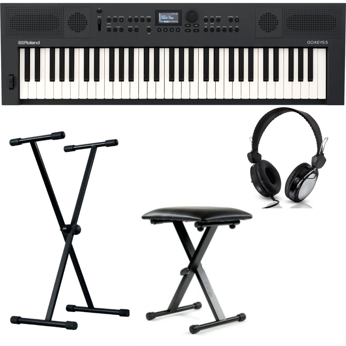 Roland GO:KEYS5 Bundle | with Stand, Headphone, Bench | Graphite | Waltons Music Roland GO:KEYS5 Bundle | with Stand, Headphone, Bench | Graphite