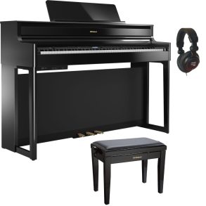 Roland HP704 Digital Piano Bundle with Stool and Headphones | Polished Ebony