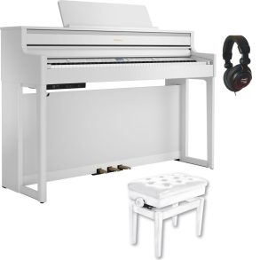 Roland HP704 Digital Piano Bundle with Stool and Headphones | White