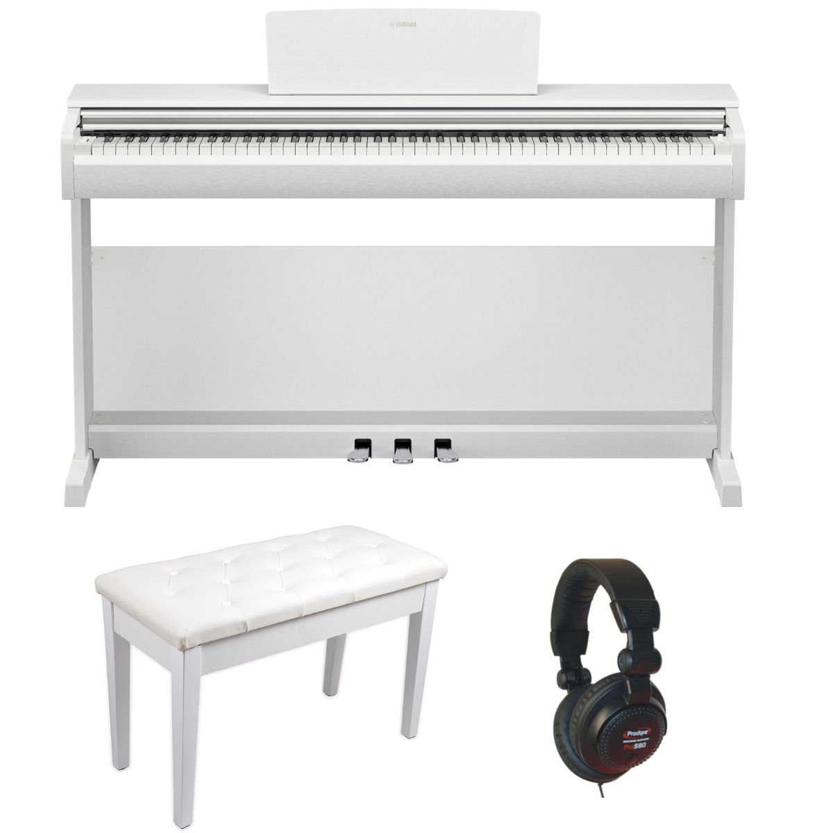 Yamaha YDP146 Standard Bundle | Piano Stool and Headphones | White | Waltons Music Yamaha YDP146 Standard Bundle | Piano Stool and Headphones | White
