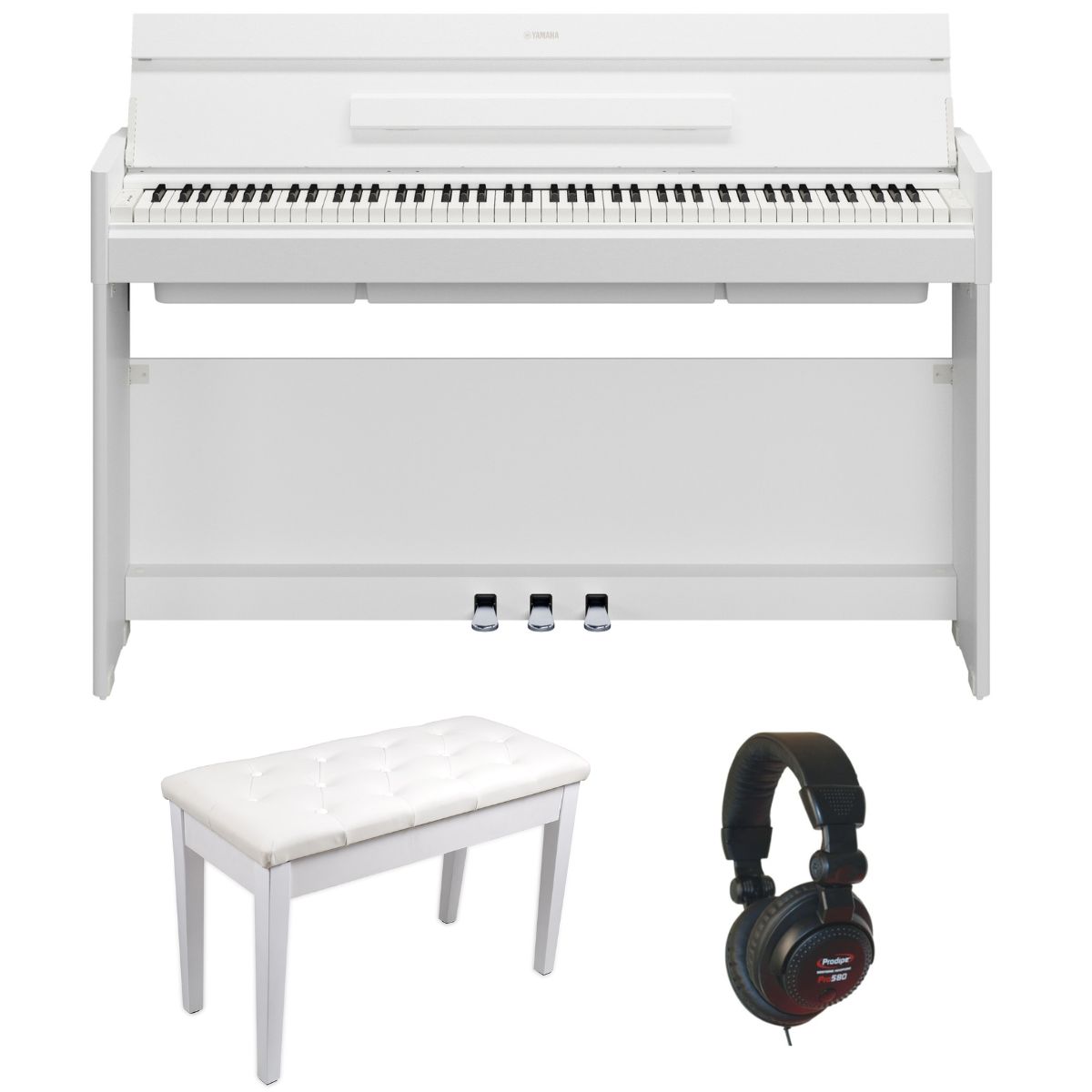 Yamaha YDPS56 | Flip Top Bundle | Piano Stool and Headphones | White | Waltons Music Yamaha YDPS56 | Flip Top Bundle | Piano Stool and Headphones | White
